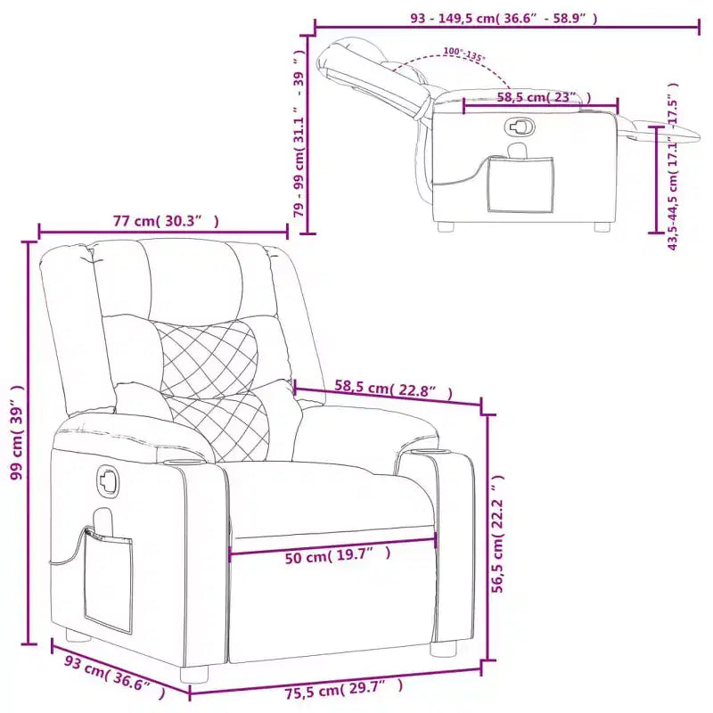 vidaXL Massage Recliner Chair Black - Manual Push Back