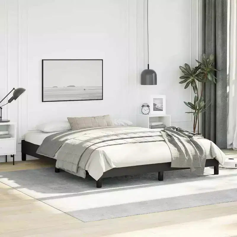 vidaXL Cadre de lit Queen, Cadre de lit plateforme rembourré en similicuir, Noir, Matelas non inclus