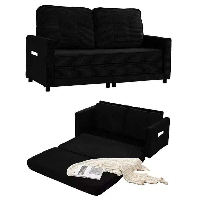 Mjkone 3-in-1 Convertible Futon Sofa Bed, Foldable Tufted Loveseat Sleeper Sofa with Side Pockets,Space-Saving