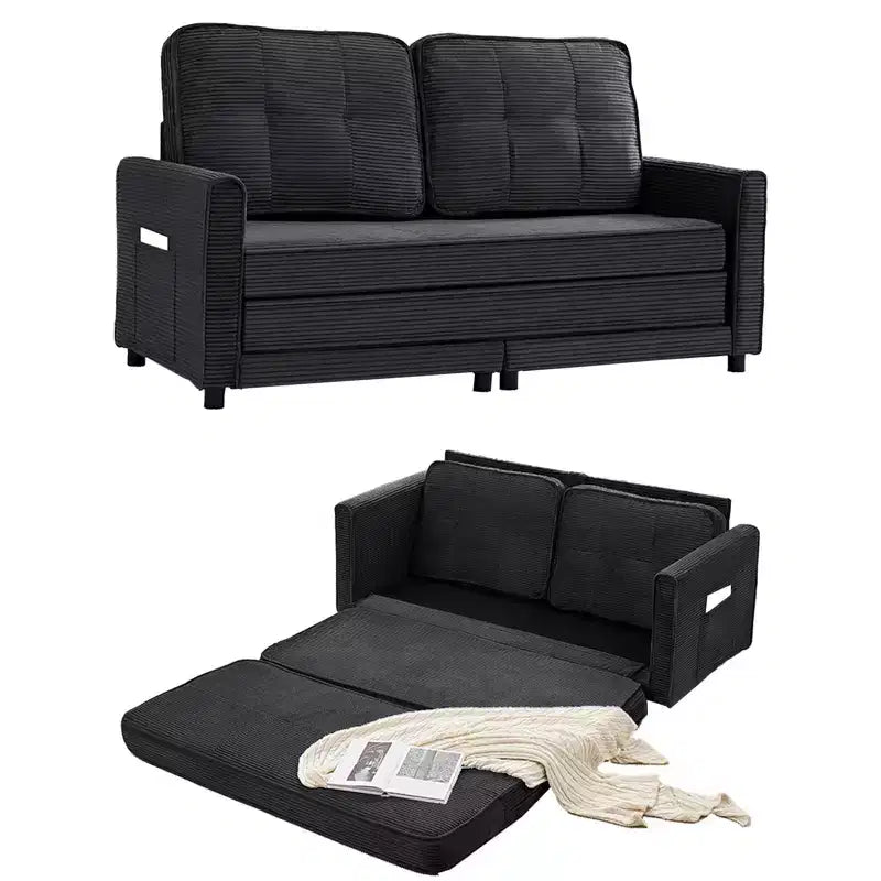Mjkone 3-in-1 Convertible Futon Sofa Bed, Foldable Tufted Loveseat Sleeper Sofa with Side Pockets,Space-Saving