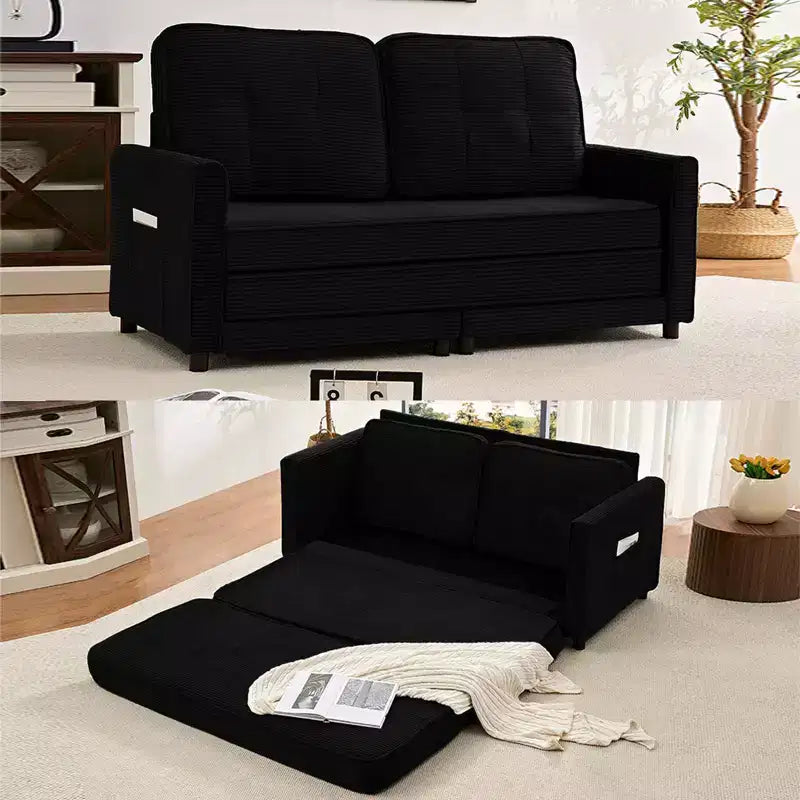 Mjkone 3-in-1 Convertible Futon Sofa Bed, Foldable Tufted Loveseat Sleeper Sofa with Side Pockets,Space-Saving