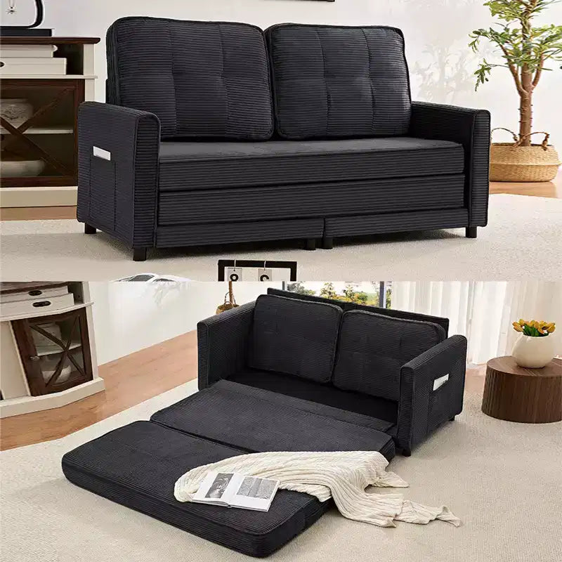 Mjkone 3-in-1 Convertible Futon Sofa Bed, Foldable Tufted Loveseat Sleeper Sofa with Side Pockets,Space-Saving