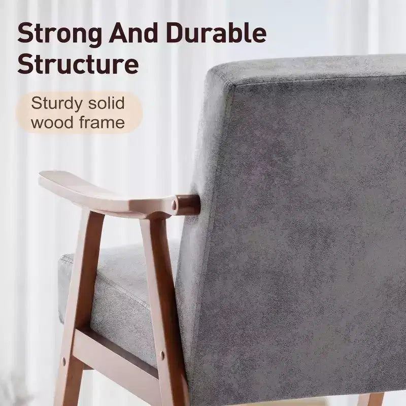 Mid-Century Modern Accent Chair with Solid Wood Frame and Extra-Thick Backrest,Brown
