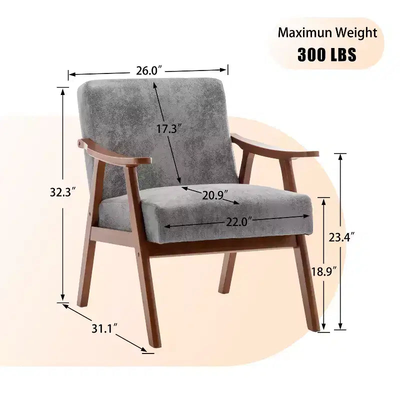 Mid-Century Modern Accent Chair with Solid Wood Frame and Extra-Thick Backrest,Brown