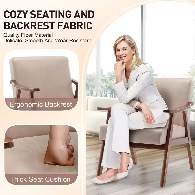 Mid-Century Modern Accent Chair with Solid Wood Frame and Extra-Thick Backrest,Brown