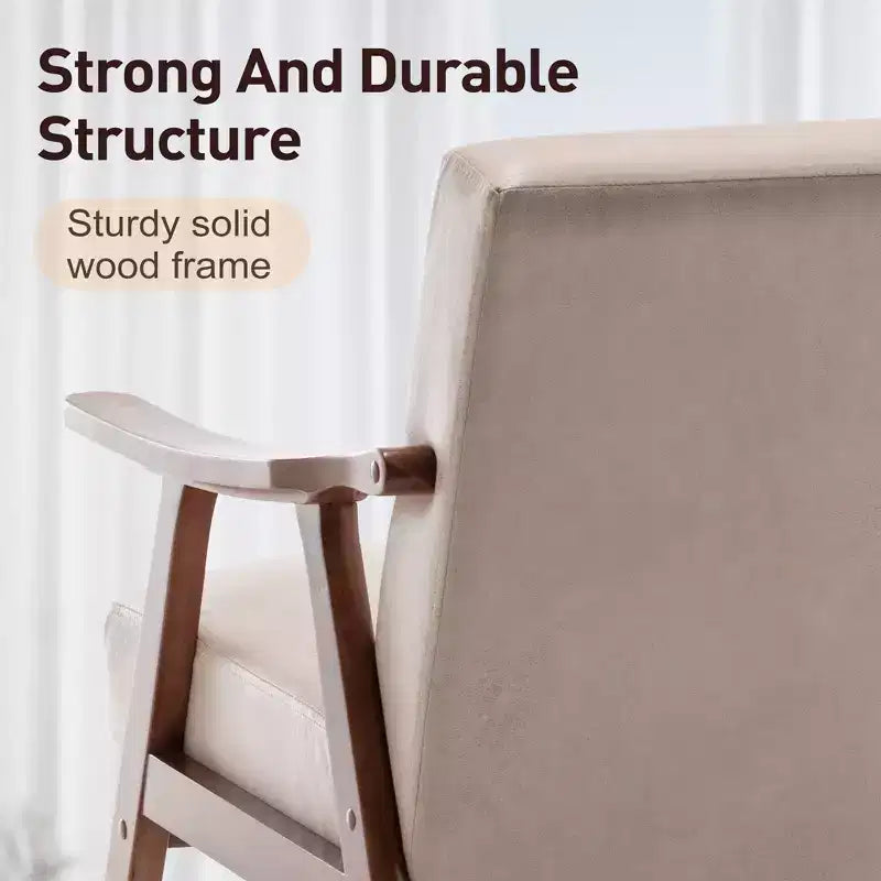 Mid-Century Modern Accent Chair with Solid Wood Frame and Extra-Thick Backrest,Brown