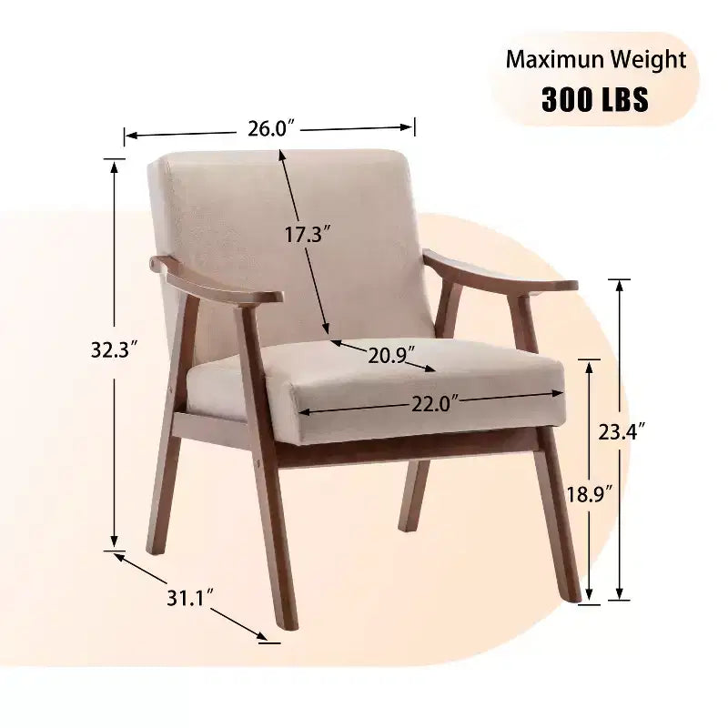 Mid-Century Modern Accent Chair with Solid Wood Frame and Extra-Thick Backrest,Brown