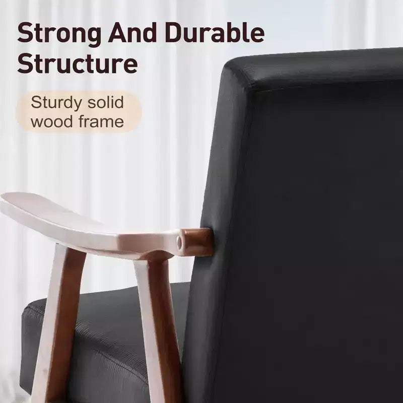 Mid-Century Modern Accent Chair with Solid Wood Frame and Extra-Thick Backrest,Brown