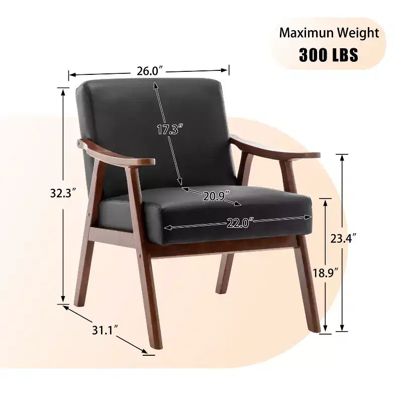 Mid-Century Modern Accent Chair with Solid Wood Frame and Extra-Thick Backrest,Brown