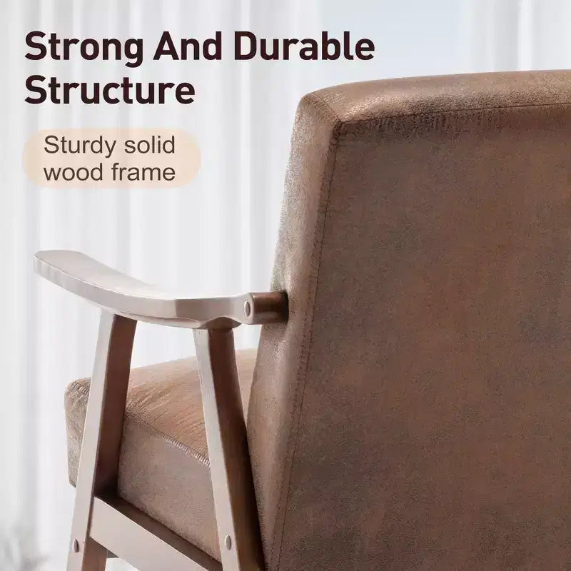Mid-Century Modern Accent Chair with Solid Wood Frame and Extra-Thick Backrest,Brown