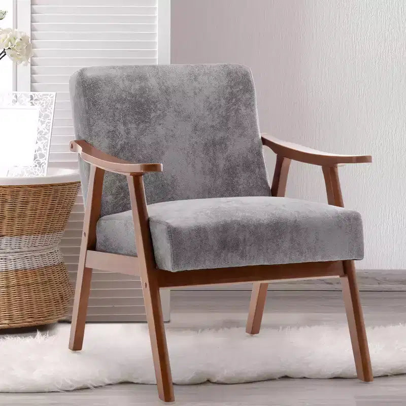 Mid-Century Modern Accent Chair with Solid Wood Frame and Extra-Thick Backrest,Brown
