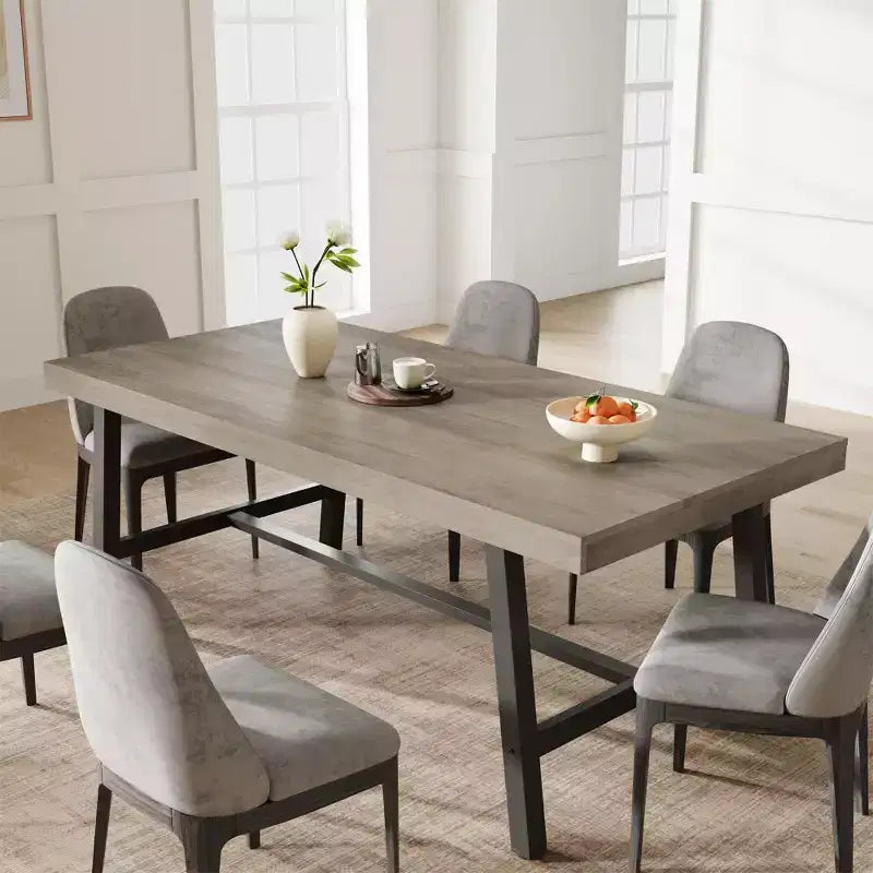 Table à manger industrielle pour 6 à 8 personnes, tables à manger rectangulaires de 200 cm de long, table de cuisine en bois