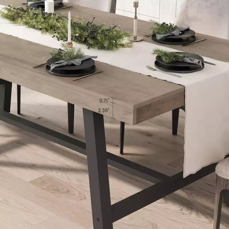 Table à manger industrielle pour 6 à 8 personnes, tables à manger rectangulaires de 200 cm de long, table de cuisine en bois