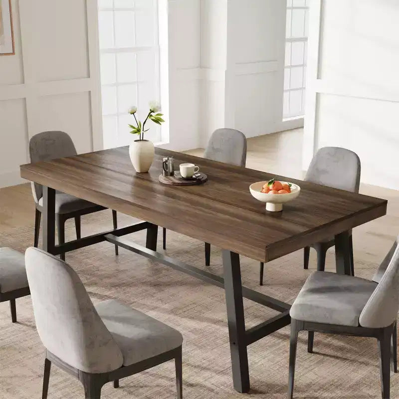 Table à manger industrielle pour 6 à 8 personnes, tables à manger rectangulaires de 200 cm de long, table de cuisine en bois