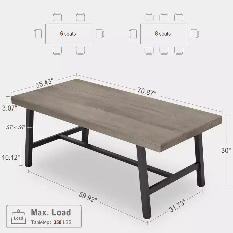 Table à manger industrielle pour 6 à 8 personnes, tables à manger rectangulaires de 200 cm de long, table de cuisine en bois