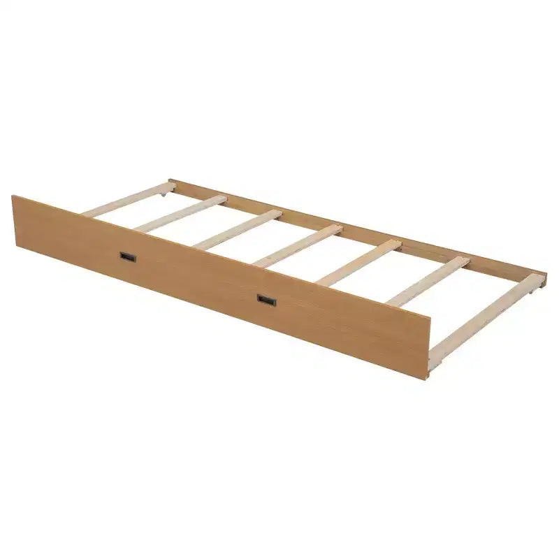 Queen Size Wood Bunk Bed with Ladder and Twin XL Size Trundle, No Box Spring Needed, White/Natural - ModernLuxe