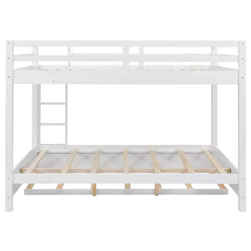 Queen Size Wood Bunk Bed with Ladder and Twin XL Size Trundle, No Box Spring Needed, White/Natural - ModernLuxe