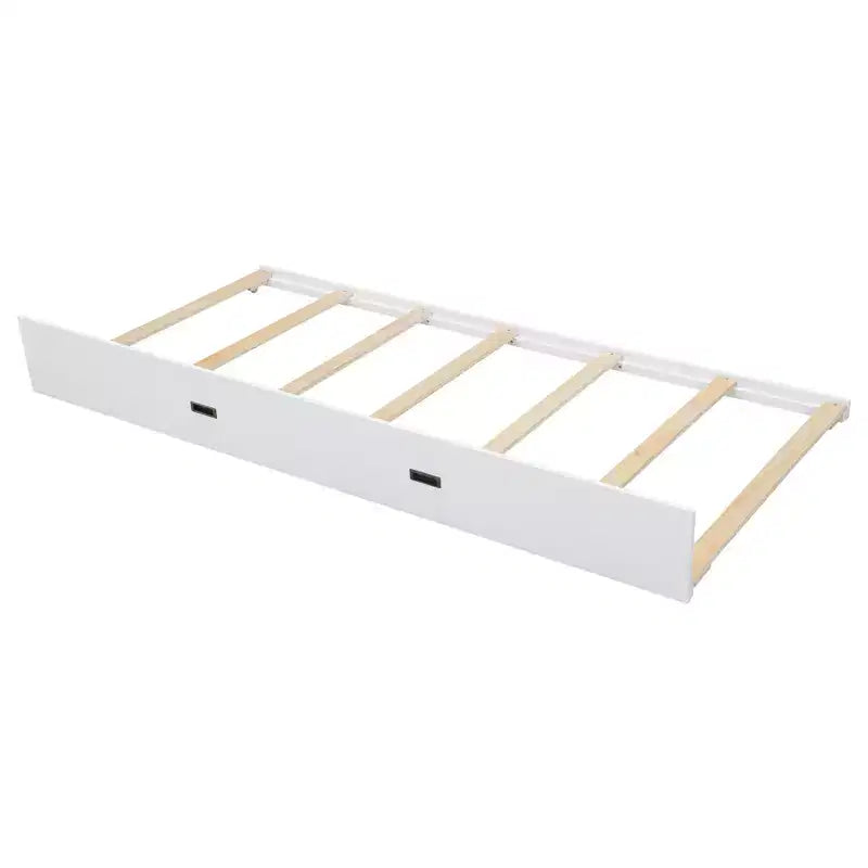 Queen Size Wood Bunk Bed with Ladder and Twin XL Size Trundle, No Box Spring Needed, White/Natural - ModernLuxe