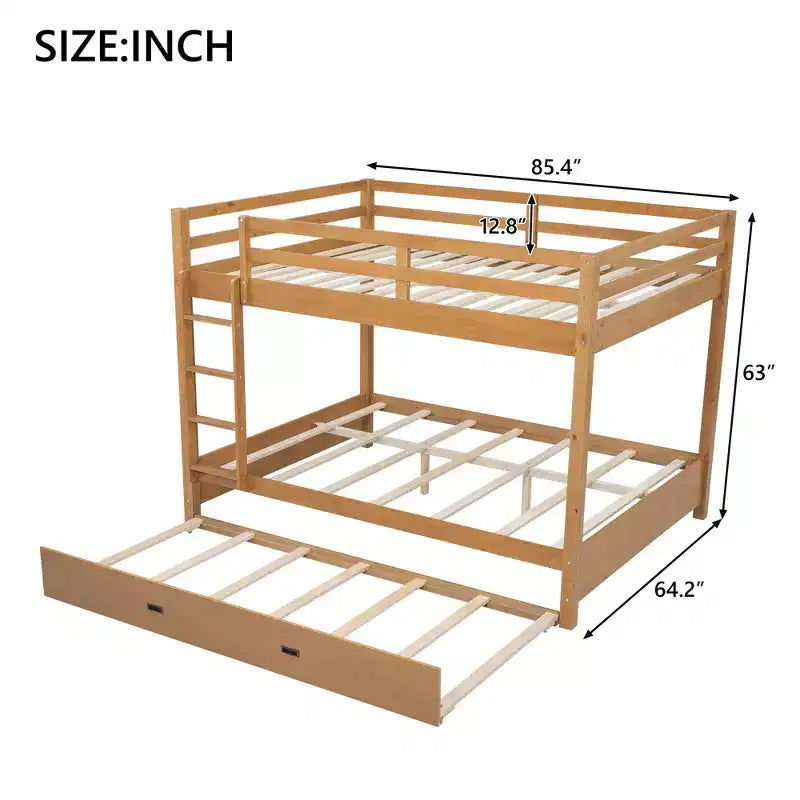 Queen Size Wood Bunk Bed with Ladder and Twin XL Size Trundle, No Box Spring Needed, White/Natural - ModernLuxe