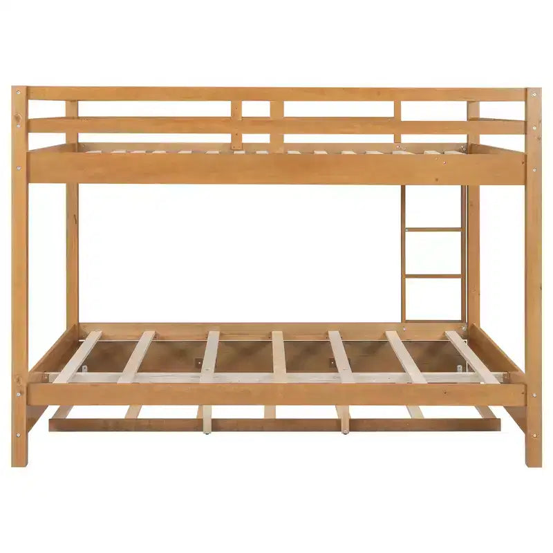 Queen Size Wood Bunk Bed with Ladder and Twin XL Size Trundle, No Box Spring Needed, White/Natural - ModernLuxe