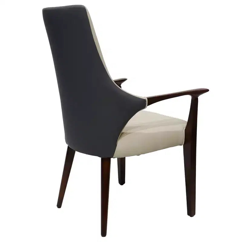 LeisureMod Elm Modern Dining Arm Chairs Set of 2  Leather Upholstery with Wood Legs, Mid-Century Style, Kitchen, Contemporary Dining Room