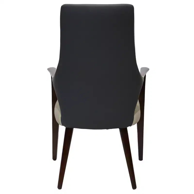 LeisureMod Elm Modern Dining Arm Chairs Set of 2  Leather Upholstery with Wood Legs, Mid-Century Style, Kitchen, Contemporary Dining Room