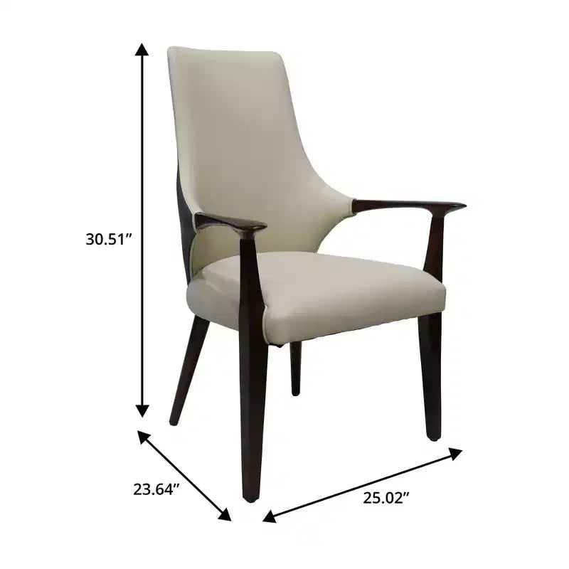 LeisureMod Elm Modern Dining Arm Chairs Set of 2  Leather Upholstery with Wood Legs, Mid-Century Style, Kitchen, Contemporary Dining Room