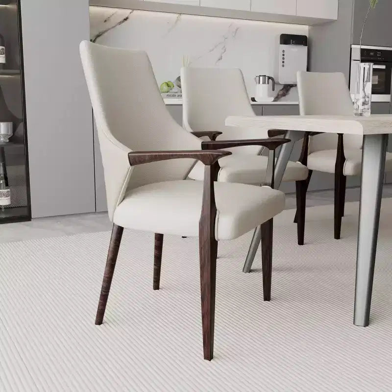 LeisureMod Elm Modern Dining Arm Chairs Set of 2  Leather Upholstery with Wood Legs, Mid-Century Style, Kitchen, Contemporary Dining Room