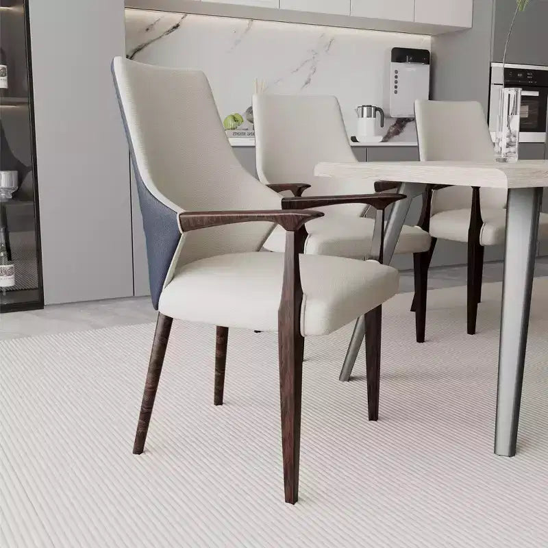 LeisureMod Elm Modern Dining Arm Chairs Set of 2  Leather Upholstery with Wood Legs, Mid-Century Style, Kitchen, Contemporary Dining Room