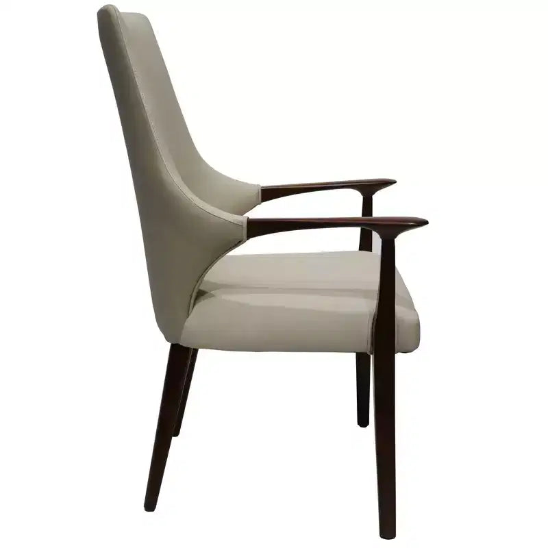 LeisureMod Elm Modern Dining Arm Chairs Set of 2  Leather Upholstery with Wood Legs, Mid-Century Style, Kitchen, Contemporary Dining Room