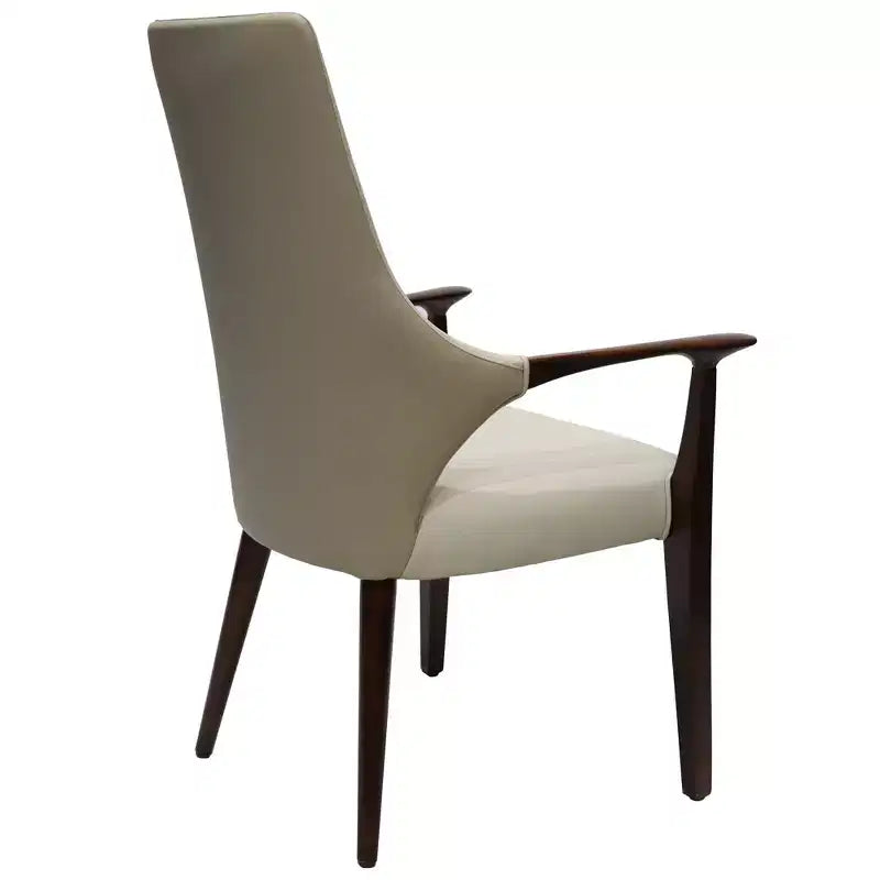 LeisureMod Elm Modern Dining Arm Chairs Set of 2  Leather Upholstery with Wood Legs, Mid-Century Style, Kitchen, Contemporary Dining Room