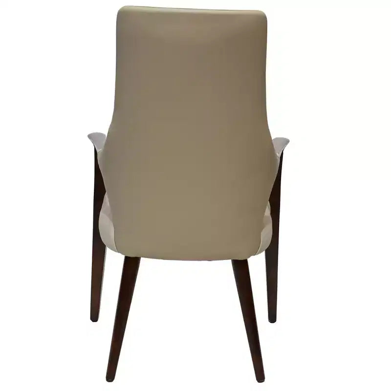 LeisureMod Elm Modern Dining Arm Chairs Set of 2  Leather Upholstery with Wood Legs, Mid-Century Style, Kitchen, Contemporary Dining Room