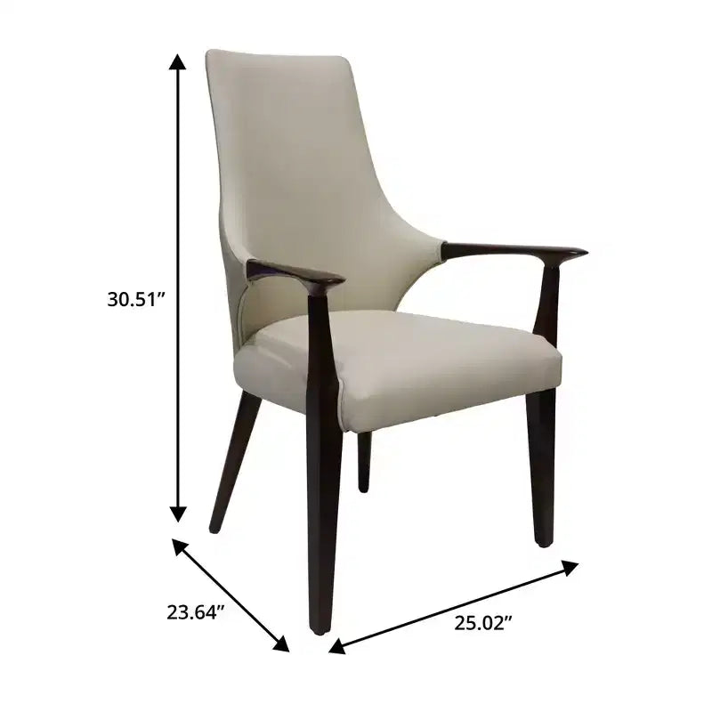 LeisureMod Elm Modern Dining Arm Chairs Set of 2  Leather Upholstery with Wood Legs, Mid-Century Style, Kitchen, Contemporary Dining Room