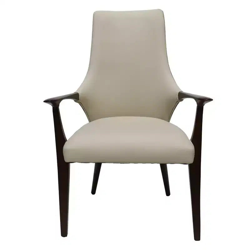 LeisureMod Elm Modern Dining Arm Chairs Set of 2  Leather Upholstery with Wood Legs, Mid-Century Style, Kitchen, Contemporary Dining Room
