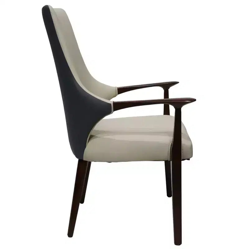 LeisureMod Elm Modern Dining Arm Chairs Set of 2  Leather Upholstery with Wood Legs, Mid-Century Style, Kitchen, Contemporary Dining Room