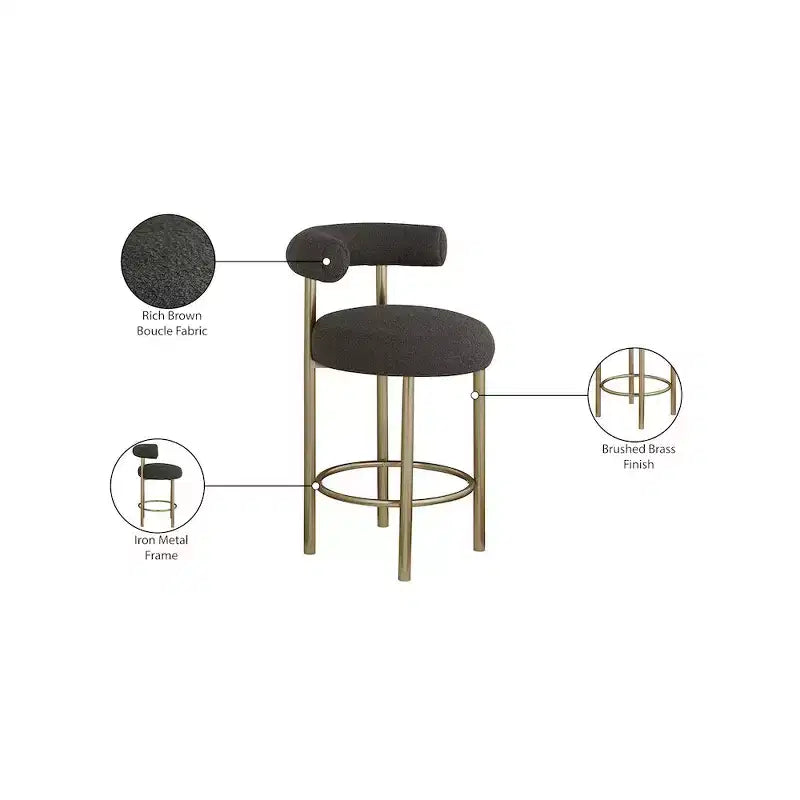 Meridian Furniture,Bordeaux Brown Boucle Fabric Stool, Set of 2