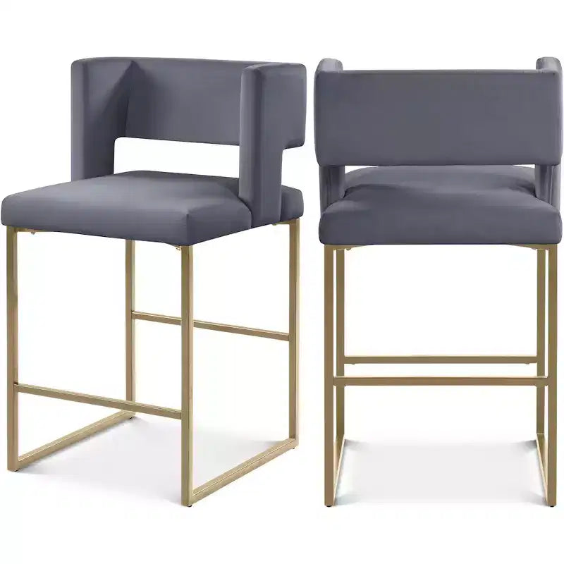 Meridian Furniture,Caleb Grey Velvet Counter Stool, Set of 2