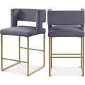 Meridian Furniture,Caleb Grey Velvet Counter Stool, Set of 2