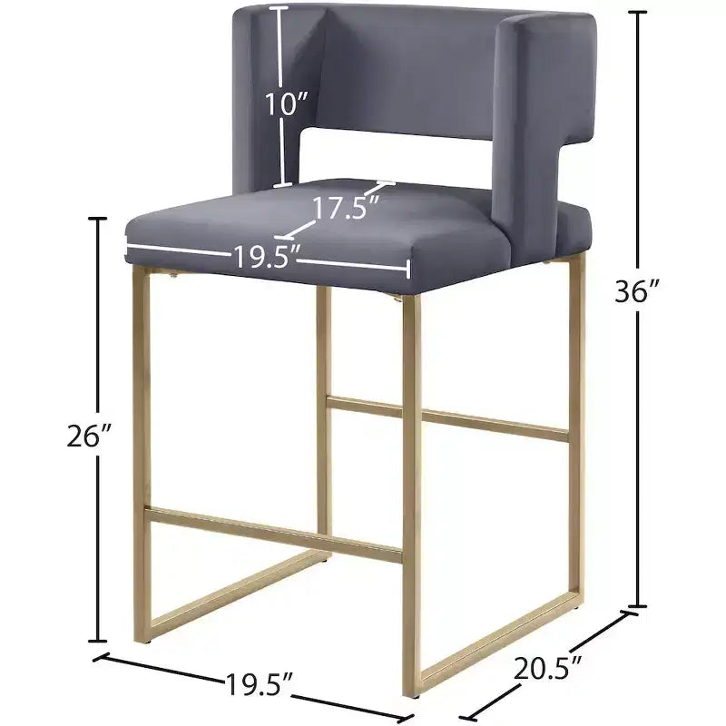 Meridian Furniture,Caleb Grey Velvet Counter Stool, Set of 2