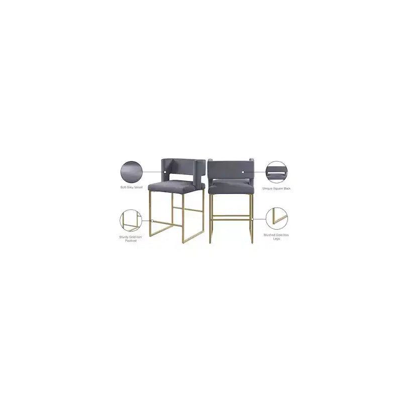 Meridian Furniture,Caleb Grey Velvet Counter Stool, Set of 2
