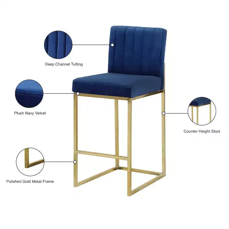Meridian Furniture,Giselle Navy Velvet Stool