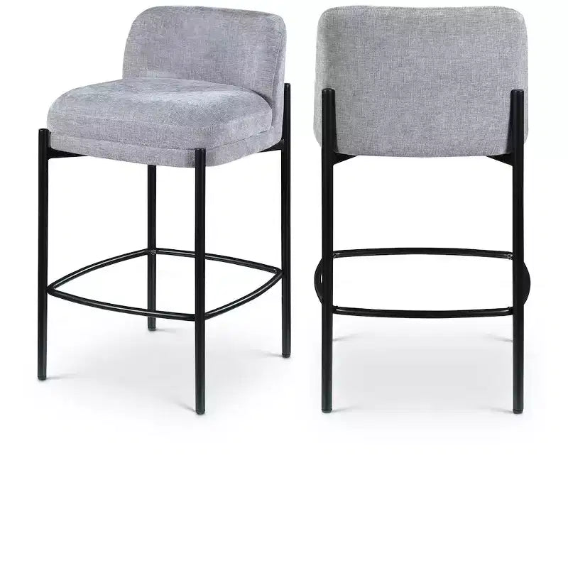 Meridian Furniture,Burton Grey Chenille Fabric Stool, Set of 2