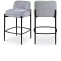 Meridian Furniture,Burton Grey Chenille Fabric Stool, Set of 2