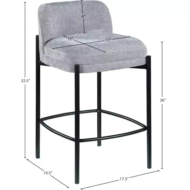 Meridian Furniture,Burton Grey Chenille Fabric Stool, Set of 2