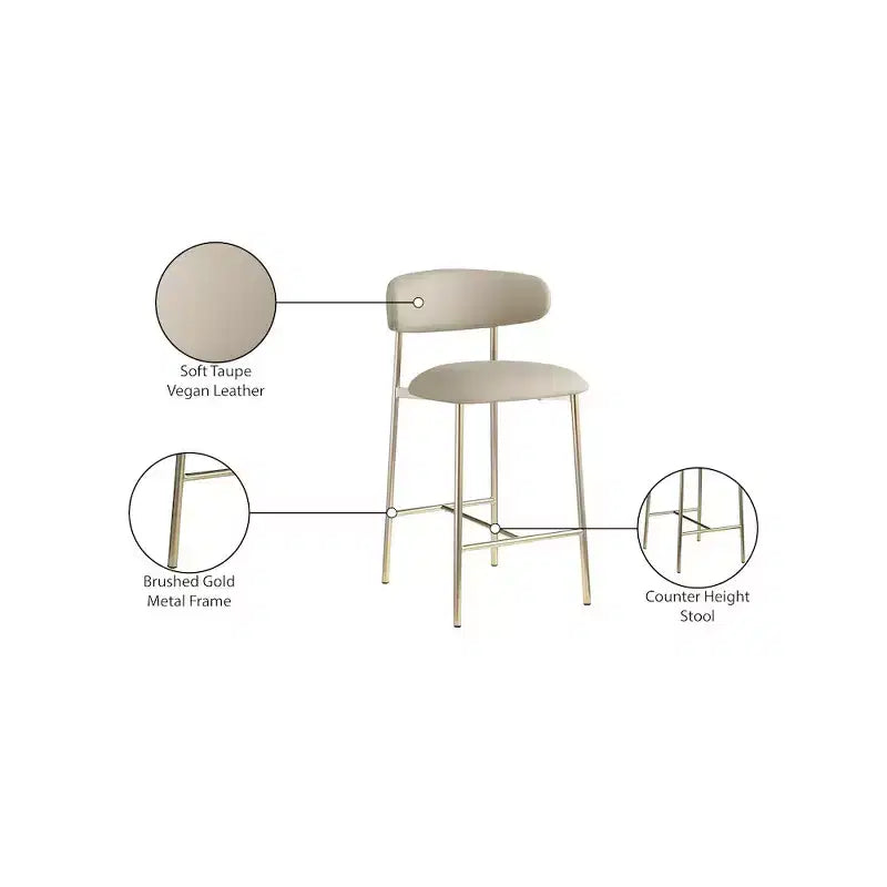 Meridian Furniture,Lupita Taupe Vegan Leather Counter Stool, Set of 2