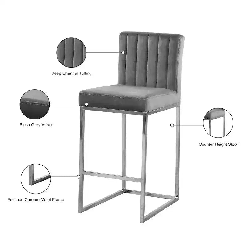 Meridian Furniture,Giselle Grey Velvet Stool