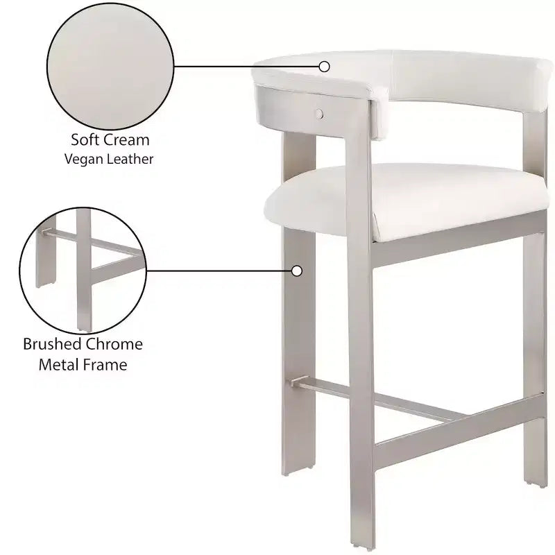 Meridian Furniture,Romeo Cream Vegan Leather Counter Stool, Set of 2