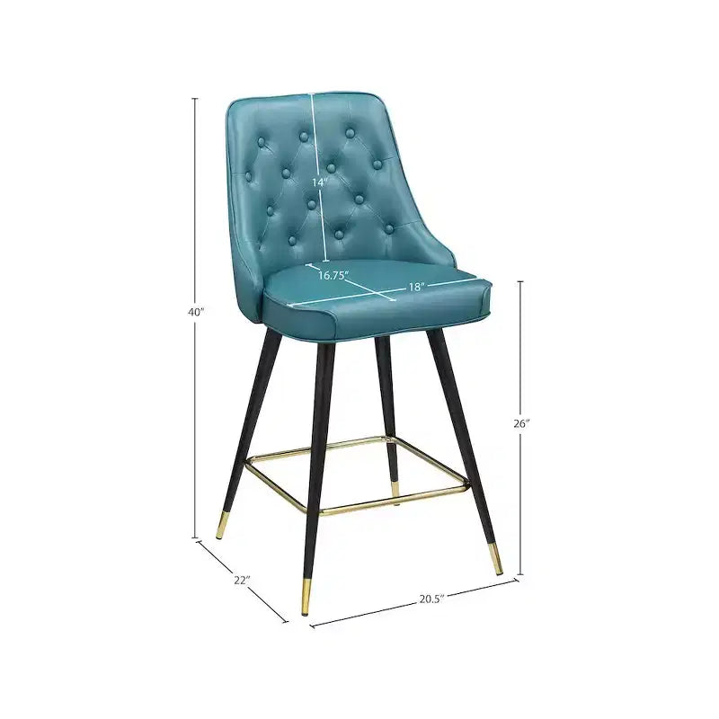 Meridian Furniture,Portnoy Teal Vegan Leather Counter/Bar Stool, Set of 2