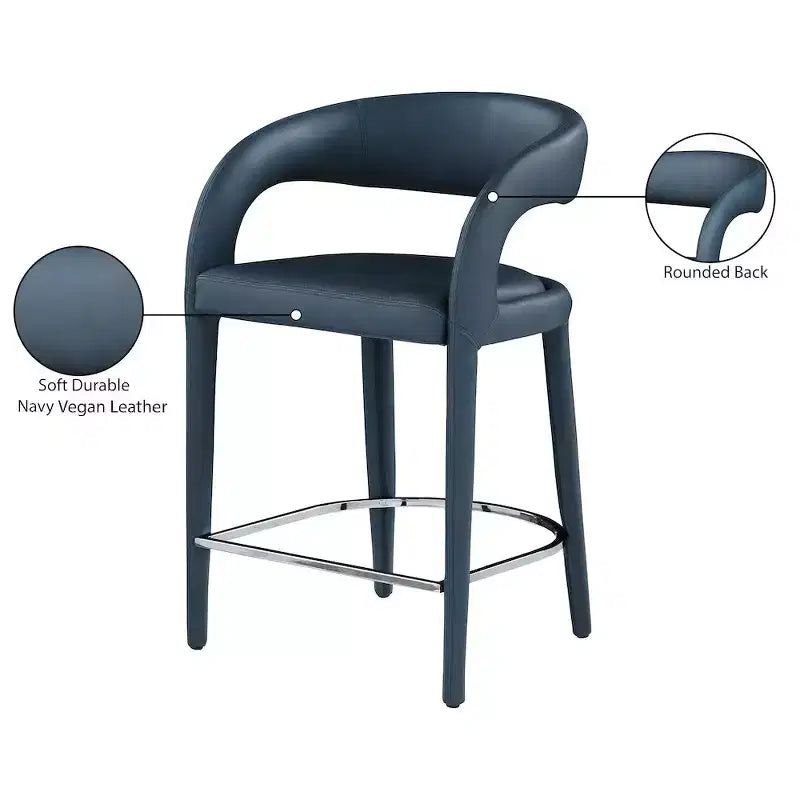 Meridian Furniture,Sylvester Navy Vegan Leather Stool