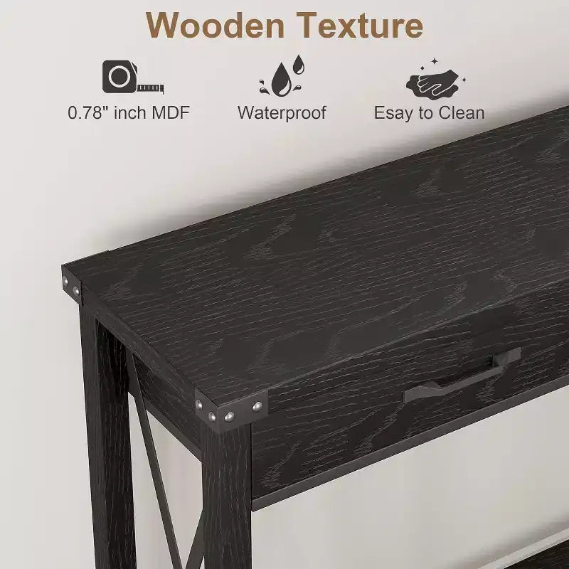 Farmhouse Console Table with 2 Drawers and Storage Shelf, Wood Sofa Table for Entryway, Living Room, Hallway, and Foyer